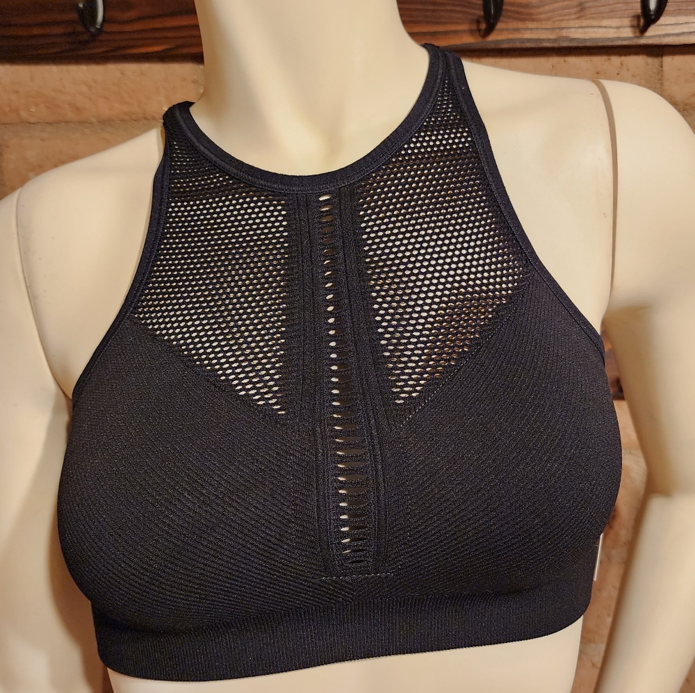 NWT SPIRITUAL GANGSTER Laser Cut/Mesh  High Neck Sports Bra Size M/L Color Black
